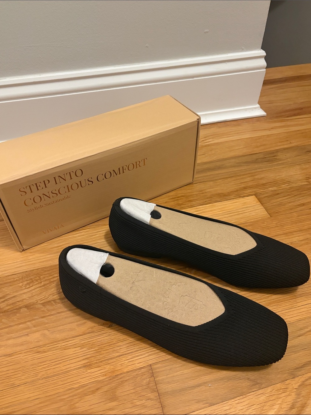 Vivaia Black Knit Women's Ballet Flats - Lightweight Everyday Slip-Ons Size 10